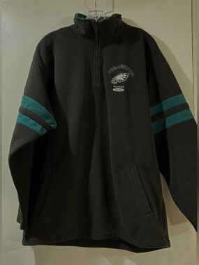 Philadelphia Eagles Black Teal Quarter Zip Fleece NFL Apparel Mens Sz Large
